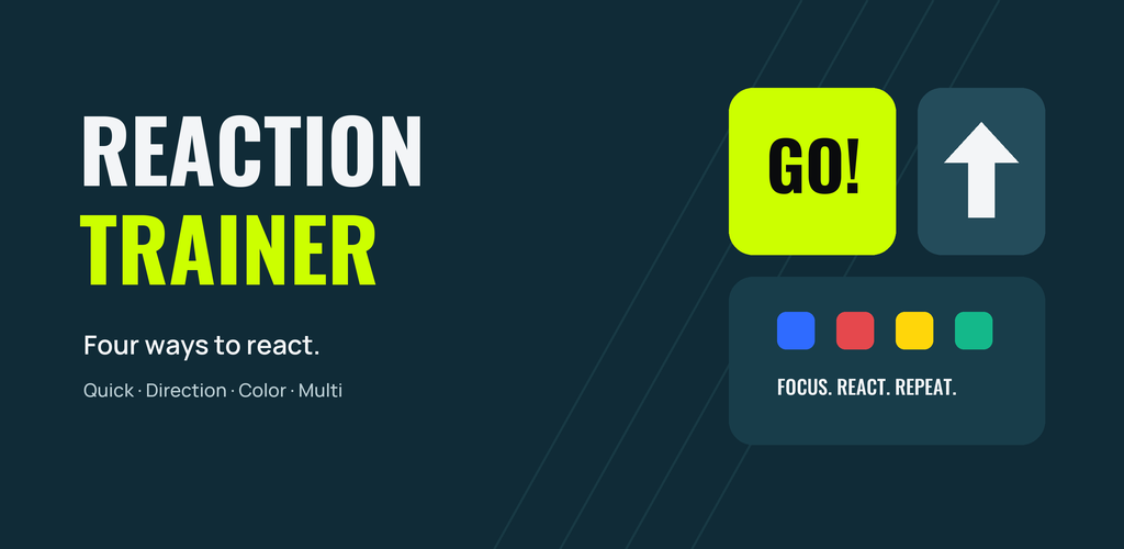 Reaction Trainer: four ways to react—Quick, Direction, Color and Multi.